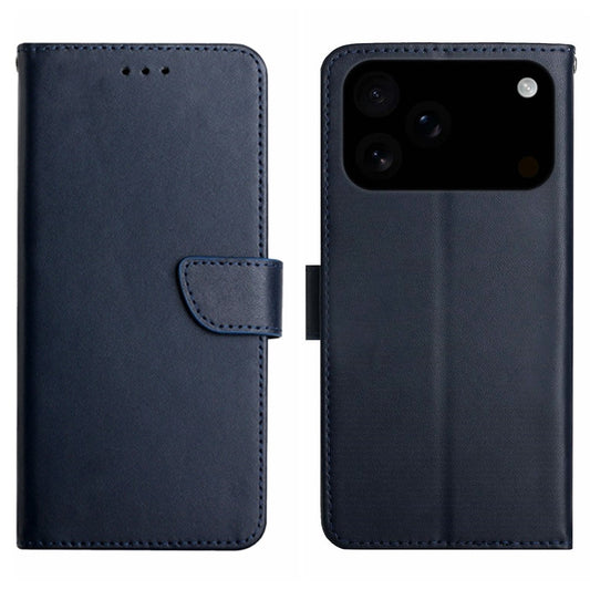 For iPhone 17 Pro Max Case Genuine Cow Leather Phone Cover Nappa Texture - Blue