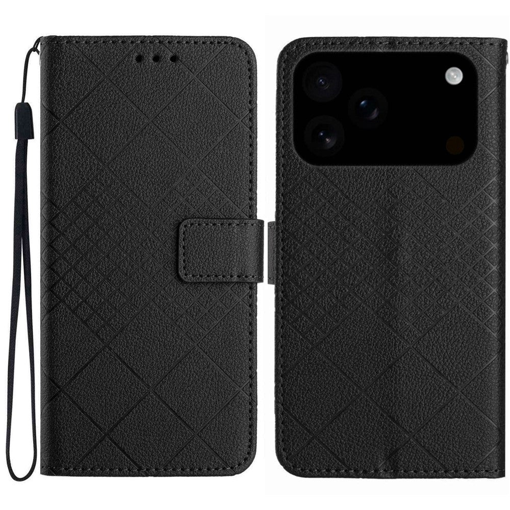 For iPhone 17 Pro Max Case Wallet Imprint PU Leather Flip Folio Phone Cover - Black
