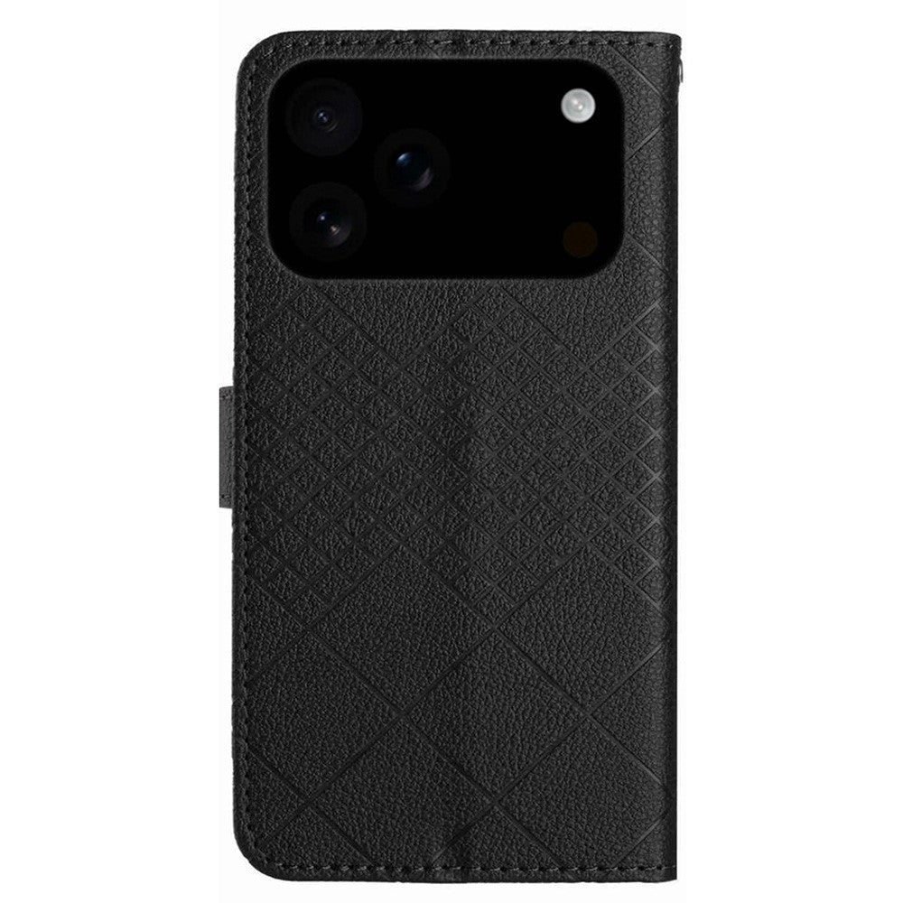 For iPhone 17 Pro Max Case Wallet Imprint PU Leather Flip Folio Phone Cover - Black