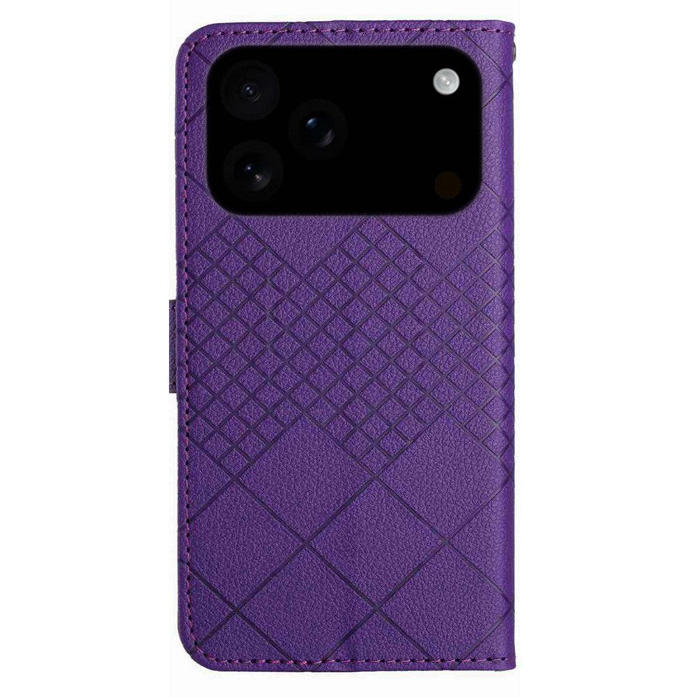 For iPhone 17 Pro Max Case Wallet Imprint PU Leather Flip Folio Phone Cover - Dark Purple