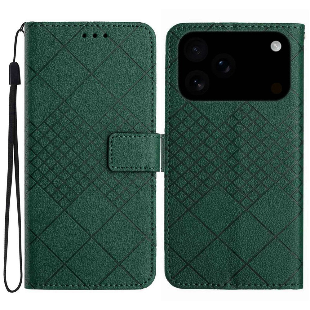 For iPhone 17 Pro Max Case Wallet Imprint PU Leather Flip Folio Phone Cover - Green