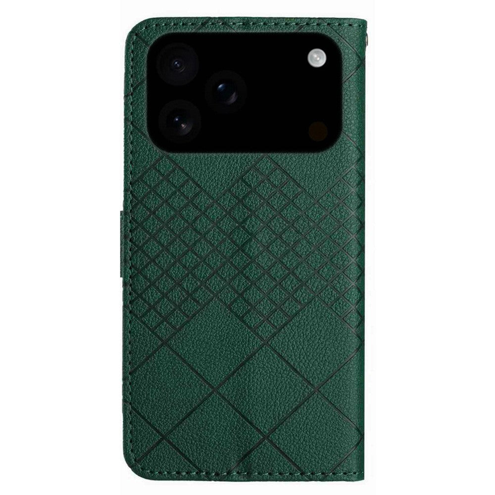 For iPhone 17 Pro Max Case Wallet Imprint PU Leather Flip Folio Phone Cover - Green