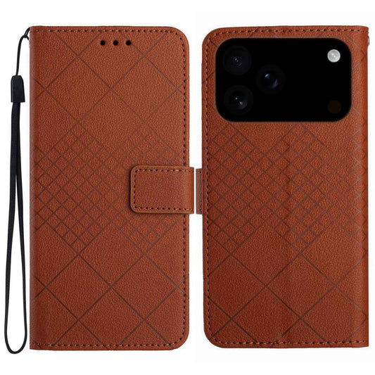 For iPhone 17 Pro Max Case Wallet Imprint PU Leather Flip Folio Phone Cover - Brown