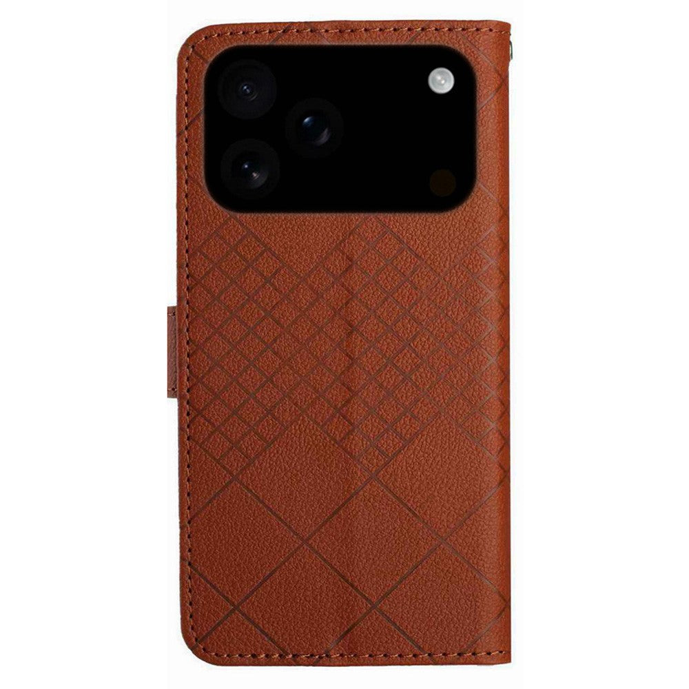 For iPhone 17 Pro Max Case Wallet Imprint PU Leather Flip Folio Phone Cover - Brown