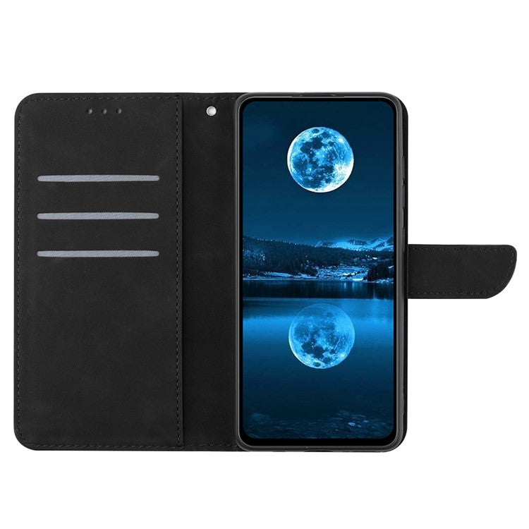 For Oppo Reno14 5G (Global) Case Skin Touch Lines Imprinted PU Leather Flip Phone Cover - Black