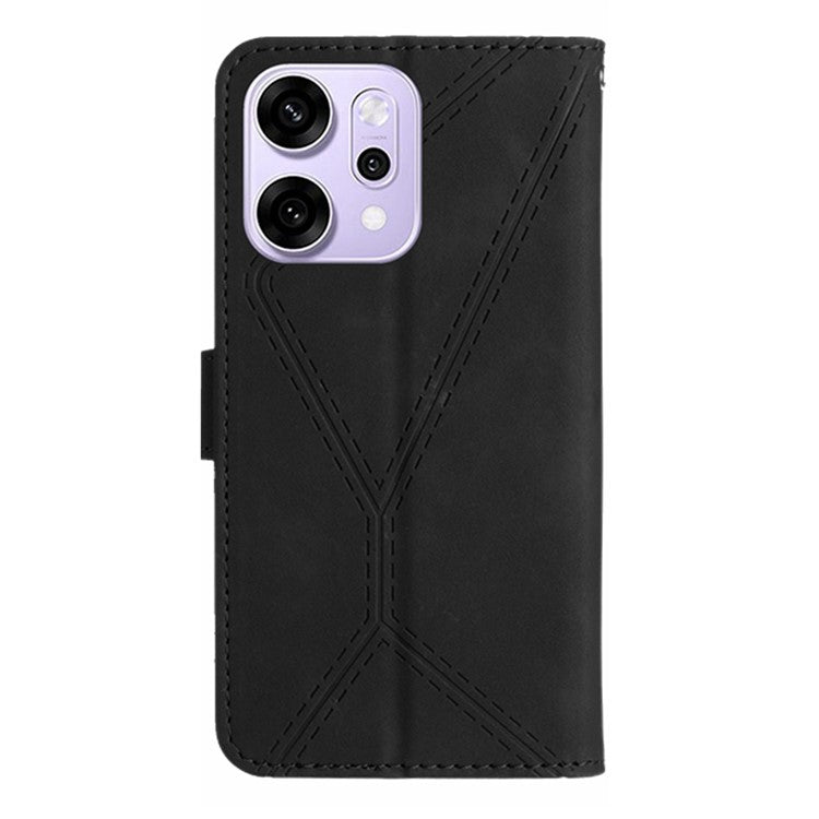 For Oppo Reno14 5G (Global) Case Skin Touch Lines Imprinted PU Leather Flip Phone Cover - Black