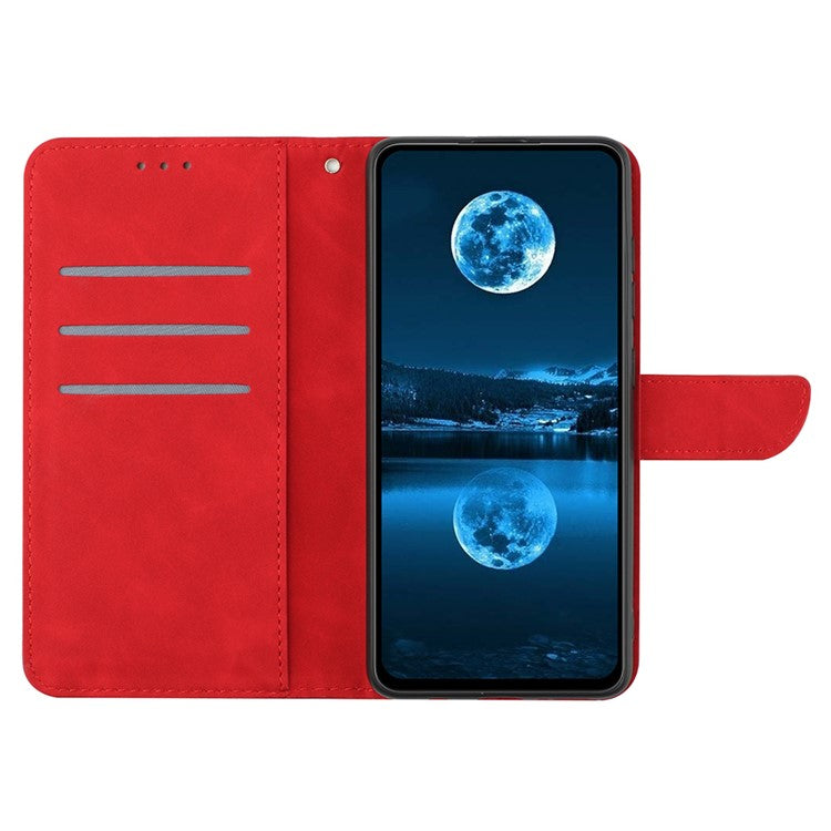 For Oppo Reno14 5G (Global) Case Skin Touch Lines Imprinted PU Leather Flip Phone Cover - Red