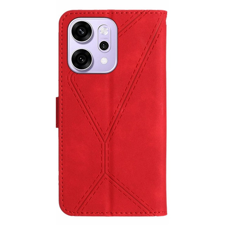 For Oppo Reno14 5G (Global) Case Skin Touch Lines Imprinted PU Leather Flip Phone Cover - Red