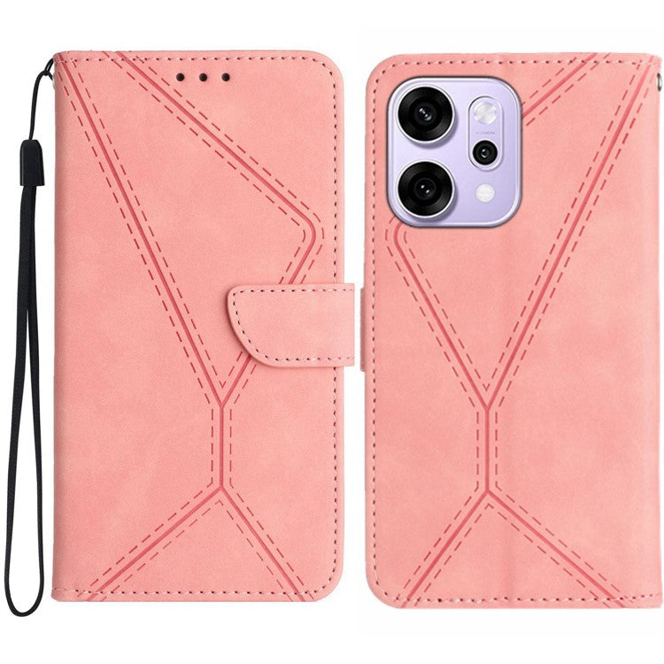 For Oppo Reno14 5G (Global) Case Skin Touch Lines Imprinted PU Leather Flip Phone Cover - Pink