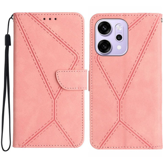 For Oppo Reno14 5G (Global) Case Skin Touch Lines Imprinted PU Leather Flip Phone Cover - Pink
