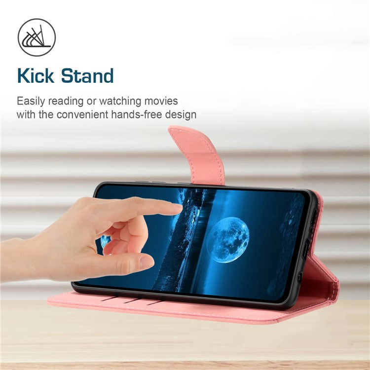 For Oppo Reno14 5G (Global) Case Skin Touch Lines Imprinted PU Leather Flip Phone Cover - Pink