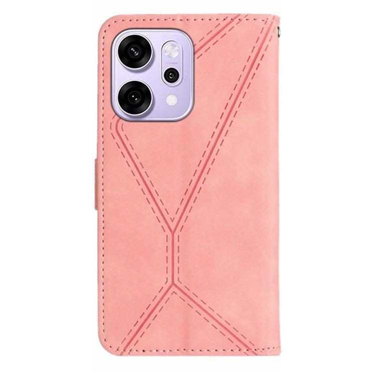 For Oppo Reno14 5G (Global) Case Skin Touch Lines Imprinted PU Leather Flip Phone Cover - Pink