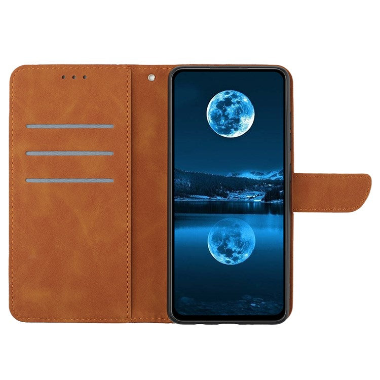 For Oppo Reno14 5G (Global) Case Skin Touch Lines Imprinted PU Leather Flip Phone Cover - Brown