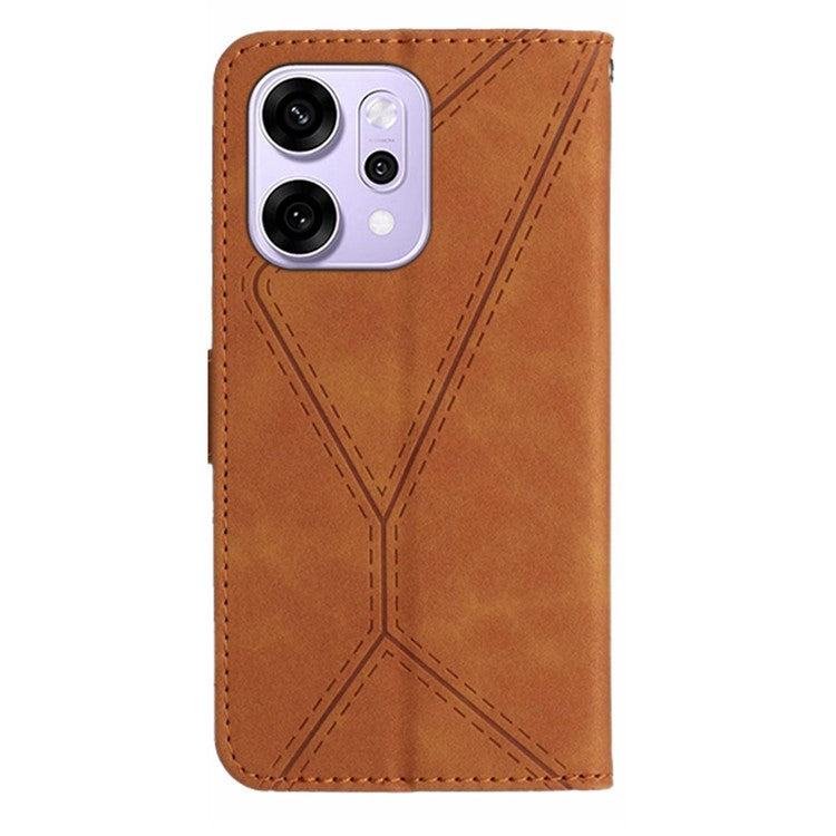 For Oppo Reno14 5G (Global) Case Skin Touch Lines Imprinted PU Leather Flip Phone Cover - Brown