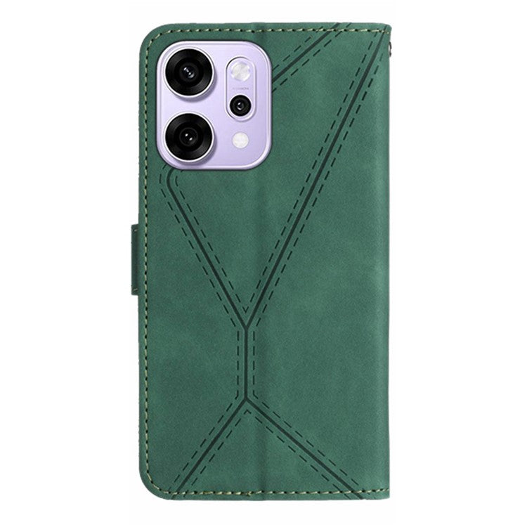 For Oppo Reno14 5G (Global) Case Skin Touch Lines Imprinted PU Leather Flip Phone Cover - Green