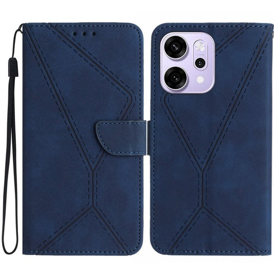 For Oppo Reno14 5G (Global) Case Skin Touch Lines Imprinted PU Leather Flip Phone Cover - Blue