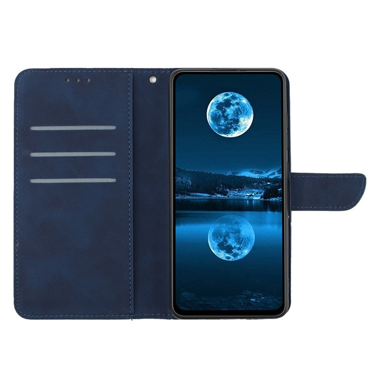 For Oppo Reno14 5G (Global) Case Skin Touch Lines Imprinted PU Leather Flip Phone Cover - Blue