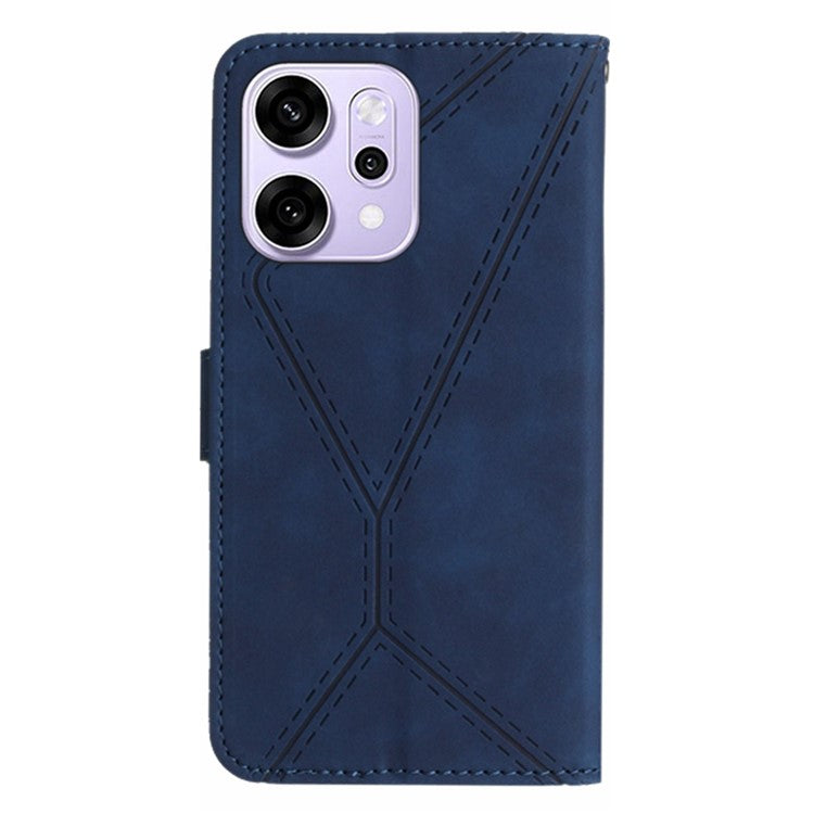 For Oppo Reno14 5G (Global) Case Skin Touch Lines Imprinted PU Leather Flip Phone Cover - Blue
