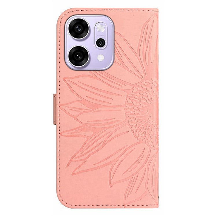 For Oppo Reno14 5G (Global) Case Sunflower Imprint Leather Wallet Phone Cover with Wrist Strap - Light Pink