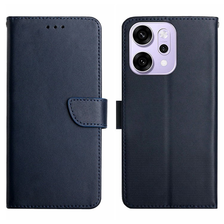 For Oppo Reno14 5G (Global) Case Genuine Cow Leather Phone Cover Nappa Texture - Blue