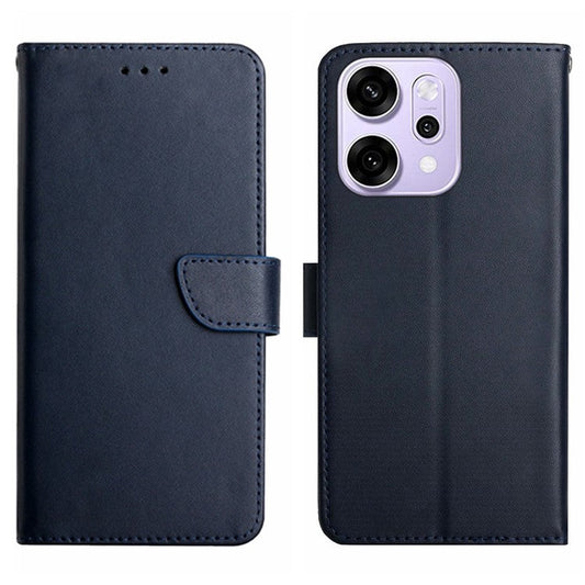 For Oppo Reno14 5G (Global) Case Genuine Cow Leather Phone Cover Nappa Texture - Blue