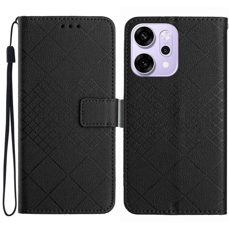 For Oppo Reno14 5G (Global) Case Wallet Imprint PU Leather Flip Folio Phone Cover - Black