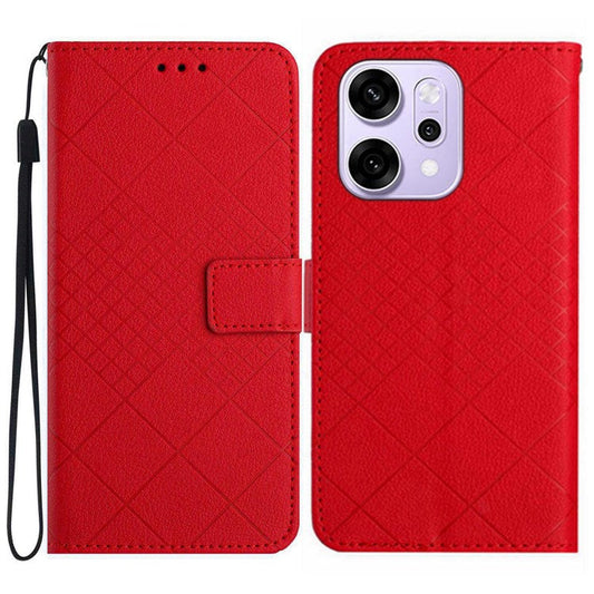For Oppo Reno14 5G (Global) Case Wallet Imprint PU Leather Flip Folio Phone Cover - Red