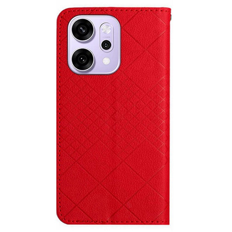 For Oppo Reno14 5G (Global) Case Wallet Imprint PU Leather Flip Folio Phone Cover - Red