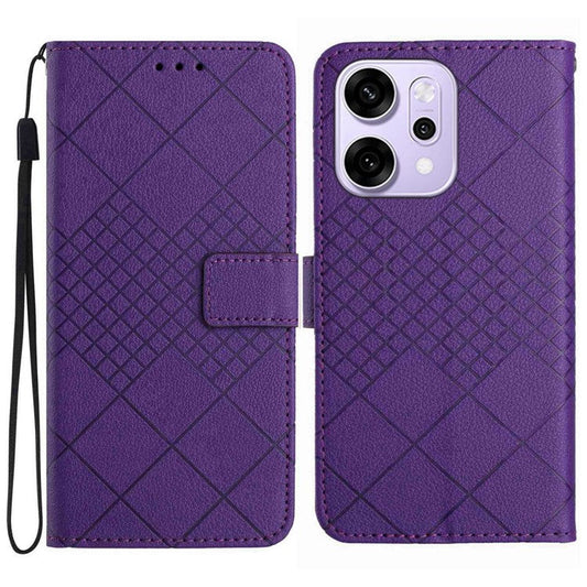For Oppo Reno14 5G (Global) Case Wallet Imprint PU Leather Flip Folio Phone Cover - Dark Purple