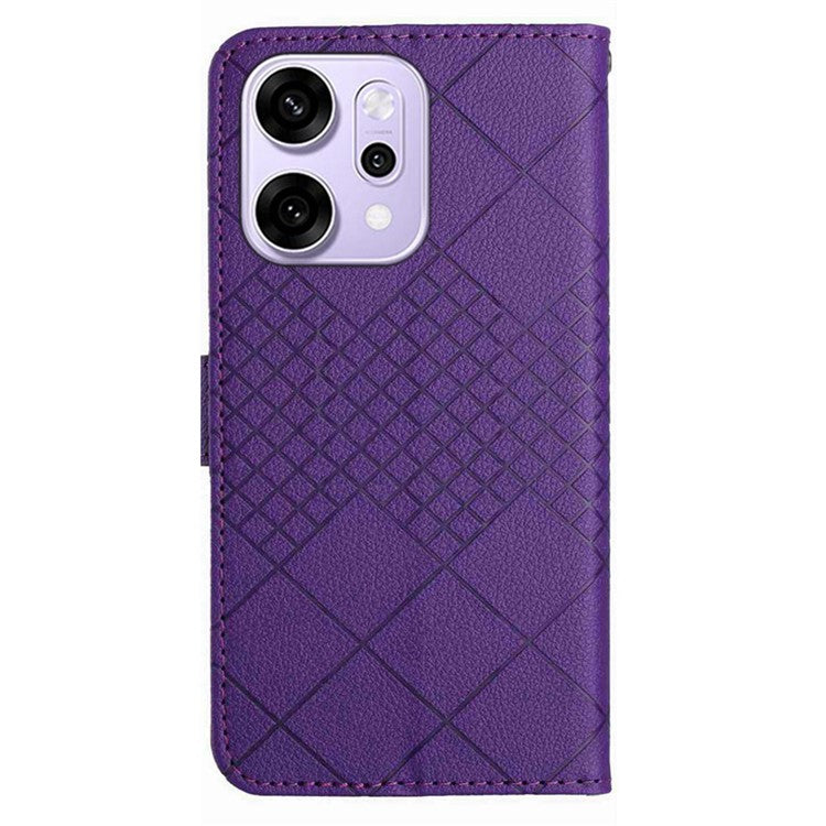 For Oppo Reno14 5G (Global) Case Wallet Imprint PU Leather Flip Folio Phone Cover - Dark Purple