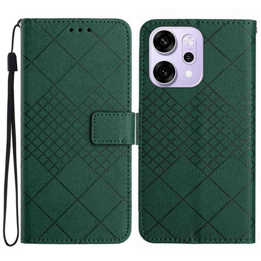 For Oppo Reno14 5G (Global) Case Wallet Imprint PU Leather Flip Folio Phone Cover - Green