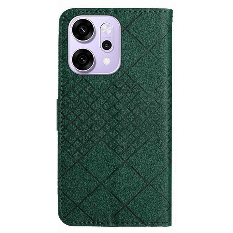 For Oppo Reno14 5G (Global) Case Wallet Imprint PU Leather Flip Folio Phone Cover - Green