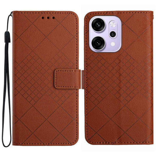 For Oppo Reno14 5G (Global) Case Wallet Imprint PU Leather Flip Folio Phone Cover - Brown