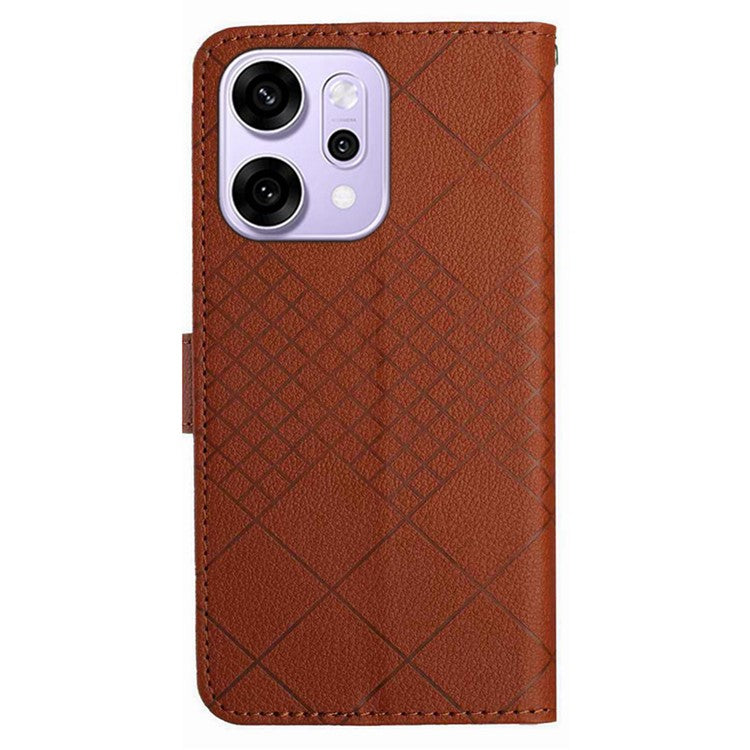 For Oppo Reno14 5G (Global) Case Wallet Imprint PU Leather Flip Folio Phone Cover - Brown