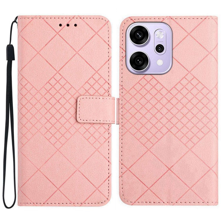 For Oppo Reno14 5G (Global) Case Wallet Imprint PU Leather Flip Folio Phone Cover - Pink