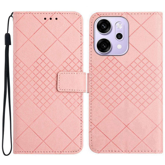 For Oppo Reno14 5G (Global) Case Wallet Imprint PU Leather Flip Folio Phone Cover - Pink