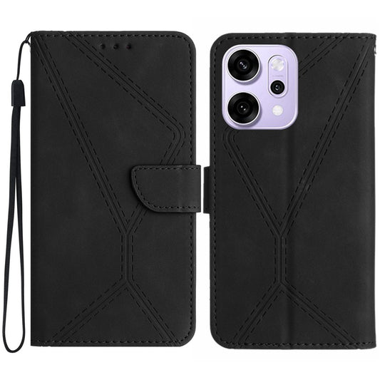 For Oppo Reno14 Pro 5G (Global) Case Skin Touch Lines Imprinted PU Leather Flip Phone Cover - Black