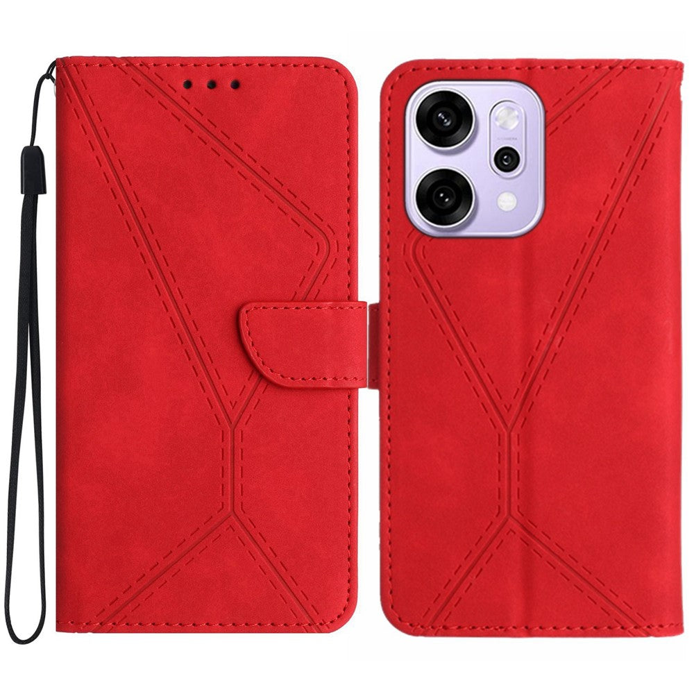 For Oppo Reno14 Pro 5G (Global) Case Skin Touch Lines Imprinted PU Leather Flip Phone Cover - Red