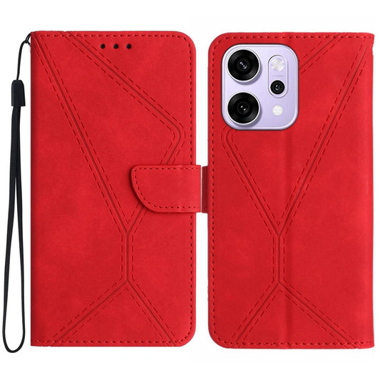 For Oppo Reno14 Pro 5G (Global) Case Skin Touch Lines Imprinted PU Leather Flip Phone Cover - Red