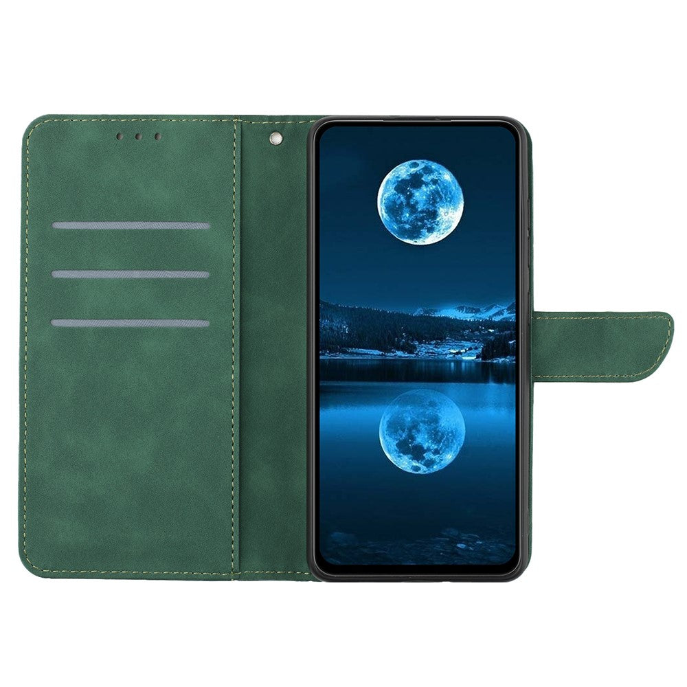 For Oppo Reno14 Pro 5G (Global) Case Skin Touch Lines Imprinted PU Leather Flip Phone Cover - Green