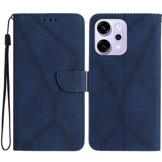 For Oppo Reno14 Pro 5G (Global) Case Skin Touch Lines Imprinted PU Leather Flip Phone Cover - Blue