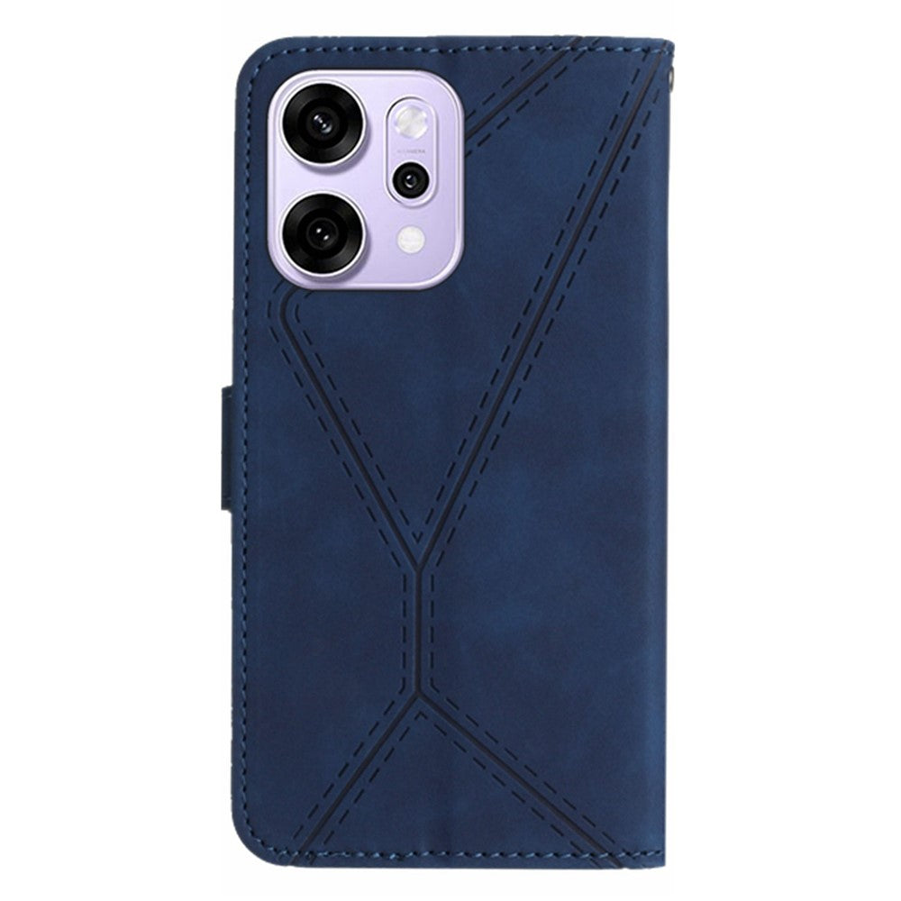 For Oppo Reno14 Pro 5G (Global) Case Skin Touch Lines Imprinted PU Leather Flip Phone Cover - Blue