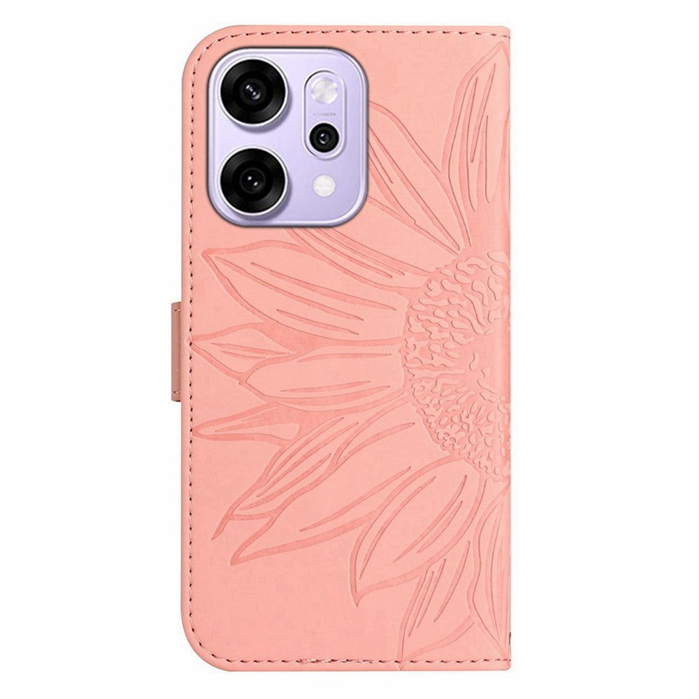 For Oppo Reno14 Pro 5G (Global) Case Sunflower Imprint Leather Wallet Phone Cover with Wrist Strap - Light Pink