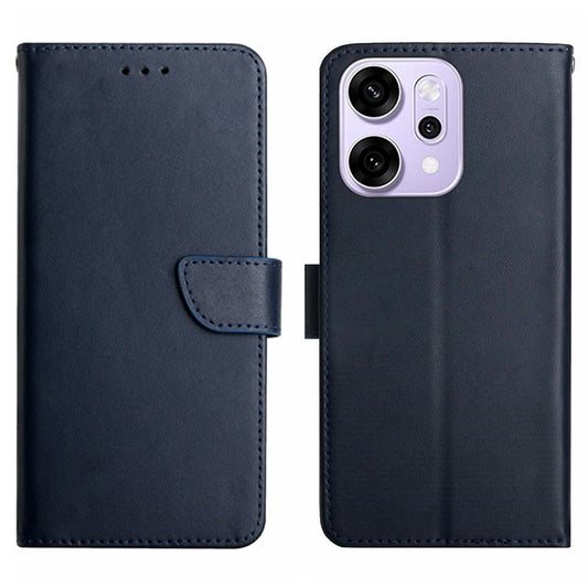 For Oppo Reno14 Pro 5G (Global) Case Genuine Cow Leather Phone Cover Nappa Texture - Blue