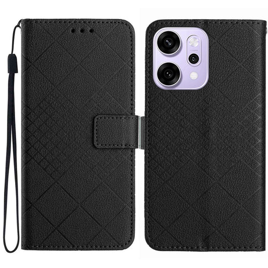 For Oppo Reno14 Pro 5G (Global) Case Wallet Imprint PU Leather Flip Folio Phone Cover - Black