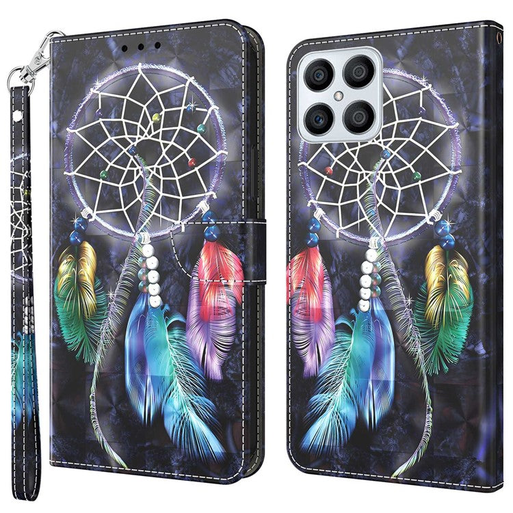 For Honor X8 4G 4G PU Leather 3D Pattern Printing Anti-drop Case Magnetic Clasp Phone Stand Wallet Cover with Strap - Dream Catcher