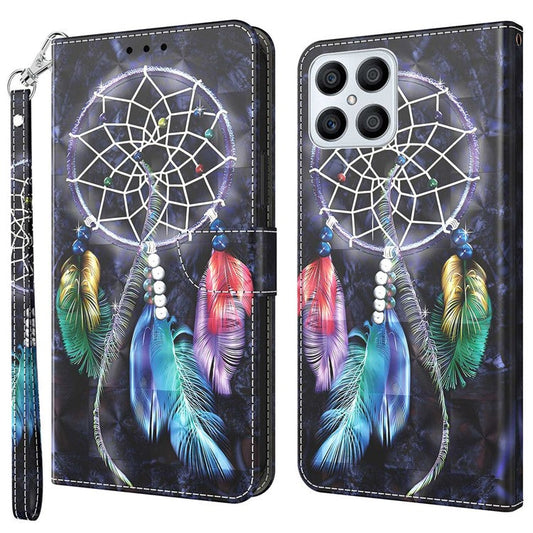 For Honor X8 4G 4G PU Leather 3D Pattern Printing Anti-drop Case Magnetic Clasp Phone Stand Wallet Cover with Strap - Dream Catcher