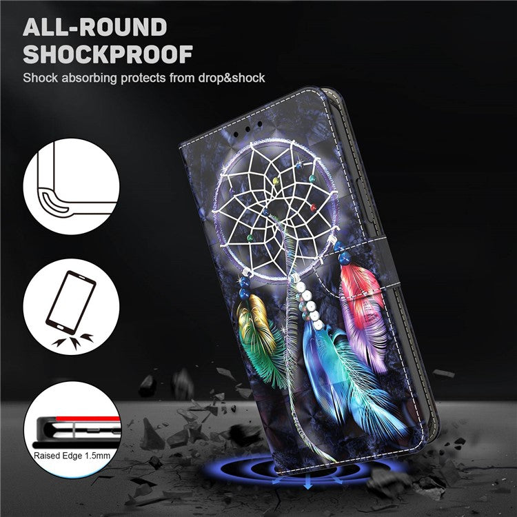 For Honor X8 4G 4G PU Leather 3D Pattern Printing Anti-drop Case Magnetic Clasp Phone Stand Wallet Cover with Strap - Dream Catcher