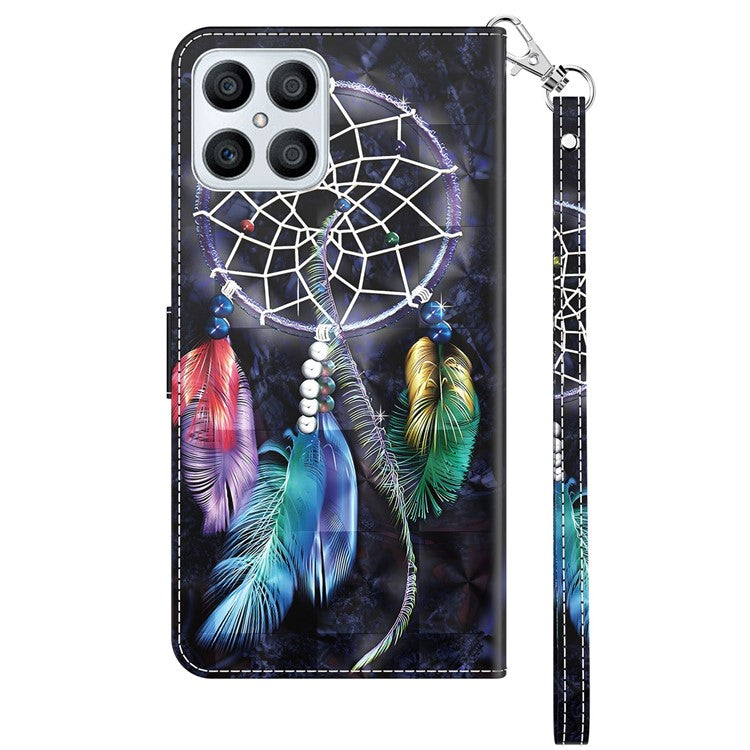 For Honor X8 4G 4G PU Leather 3D Pattern Printing Anti-drop Case Magnetic Clasp Phone Stand Wallet Cover with Strap - Dream Catcher