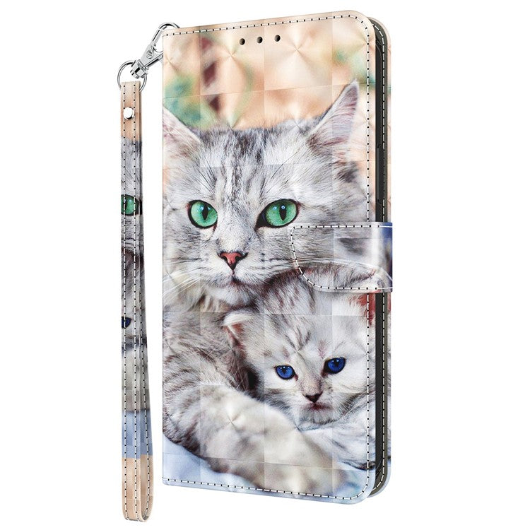 For Honor X8 4G 4G PU Leather 3D Pattern Printing Anti-drop Case Magnetic Clasp Phone Stand Wallet Cover with Strap - Two Cats
